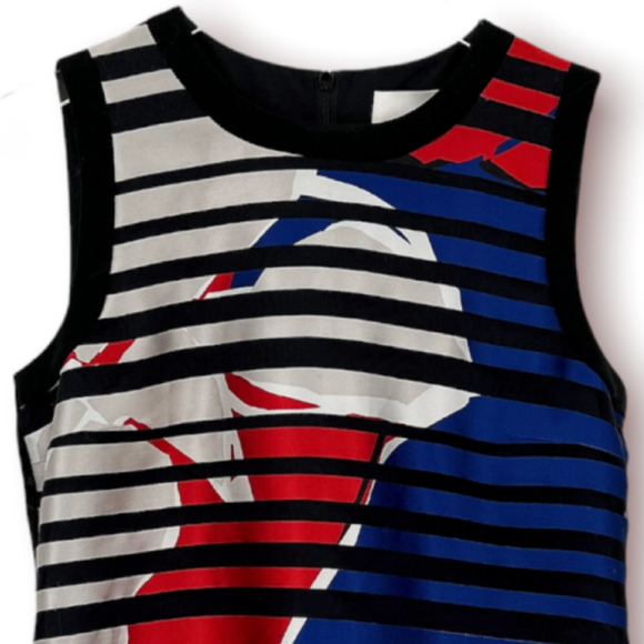 Boss Hugo Boss Inyna Black White Red Striped Crew Neck Sleeveless Blouse Size 4 - Picture 3 of 12